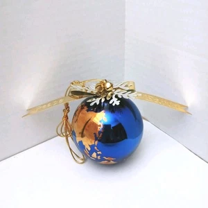 Vintage Dept 56 Glass Christmas Ornament Peace On Earth Cobalt Blue Gold Globe - Picture 1 of 5