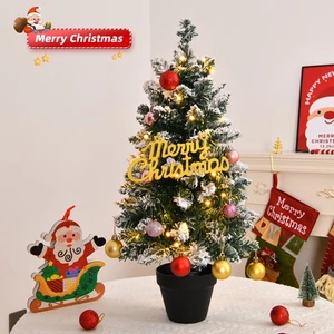 2Ft Small Flocked Christmas Tree Pre-Lit Artifical Tabletop Xmas Tree with Pot - Picture 1 of 8