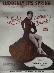 Vintage Sheet Music 1943 Suddenly it's spring - Lady in the Dark Ginger Rogers - Picture 1 of 2