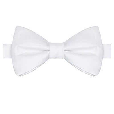  Pajarita de satén ajustable de esmoquin blanca preatada para hombre Foto 1 de 4
