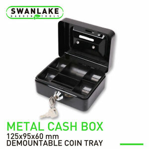 •ACCURATE Money Box Tin Steel Cash Safe Box Petty Cash Tin with Lock 2 Keys Black 6 INCH 