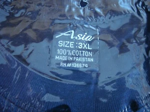 Men's Asia Black T-Shirt Short Sleeve 100% Cotton Crew Neck 3XL New In Bag - Picture 1 of 2