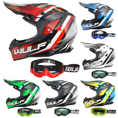 Wulfsport Off Road Iconic Adult Helmet Motocross Helmet & Wulf TECH Goggle ATV - Image 1 of 3