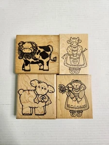 Rubber Mounted Stamp Lot Country Cat Cow Sheep Rustic Card Scrapbook Craft  - Picture 1 of 5