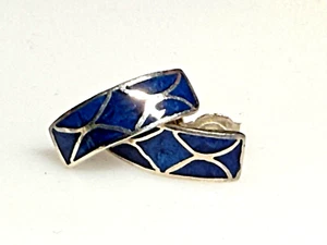 Vintage Sterling Silver 925 Earrings Studs Blue Enamel - Picture 1 of 7