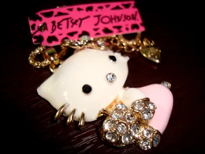 BETSEY JOHNSON glänzender Kristall KÄTZCHEN Anhänger Halskette, Legierung, 27 Zoll, MODE - Bild 1 von 8