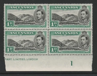 ASCENSION 1938-53 1d ЧЕРНЫЙ И ЗЕЛЕНЫЙ В БЛОКЕ ИЗ ЧЕТЫРЕХ SG 39 КАК НОВЫЙ/НОВЫЙ БЕЗ НАКЛЕЕК И СЛЕДОВ. - Изображение 1 из 2