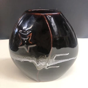 Vintage Porzellan, Keramik glasiert Stern & Mond schwarz Vase 7" - Bild 1 von 14