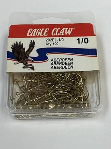 Qty 100 ~ Eagle Claw 202EL-1/0 Aberdeen Fishing Hook Size 1/0 - Picture 1 of 4