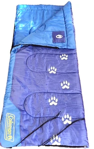Coleman Kids Youth Sleeping Bag Blue Glow In The Dark Paws 50 F Approx 26" X 59" - Picture 1 of 24