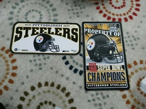 Pittsburgh Steelers license plate & Property of sign 12" x 7" New & Vtg - Picture 1 of 8