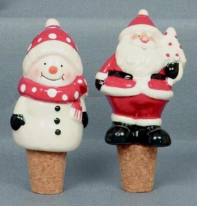 Weihnachten Keramik Weinflaschenstopper Weihnachtsmann oder Schneemann NEU - Bild 1 von 1