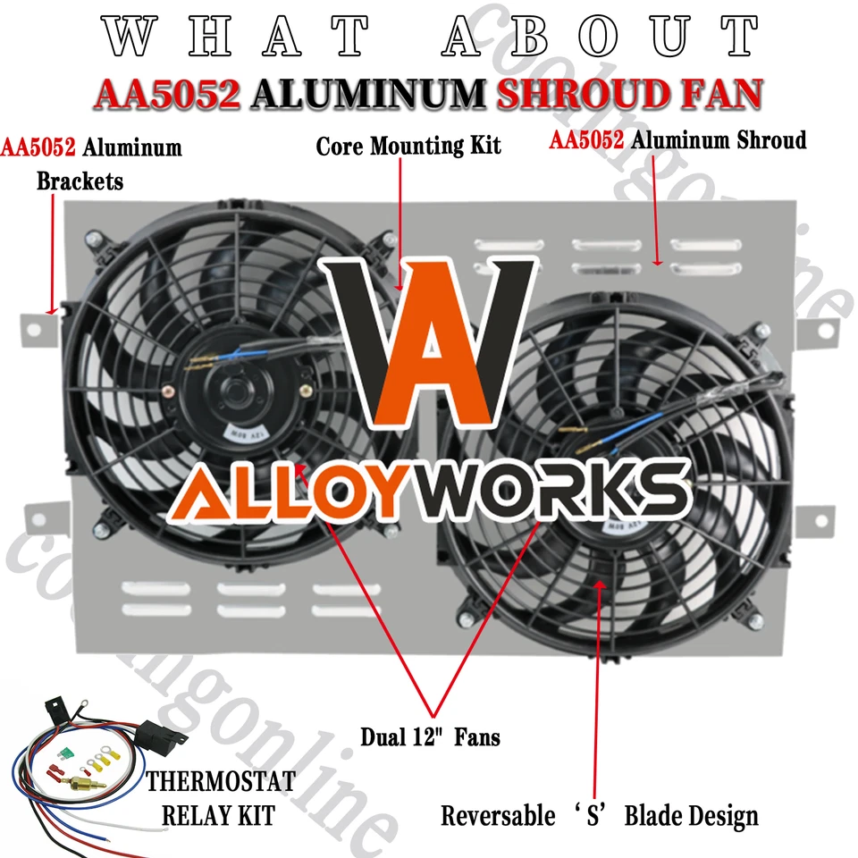 SHROUD+Electric Fans+RELAY fits1963-1968 CHEVY CHEVELLE IMPALA BISCAYNE BEL AIR Foto 1 de 4