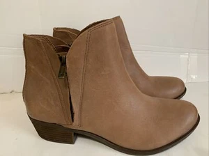 Lucky Brand Boots Women’s 9M /39 Brown Leather Ankle Bootie Brenon Side Zip - Picture 1 of 8