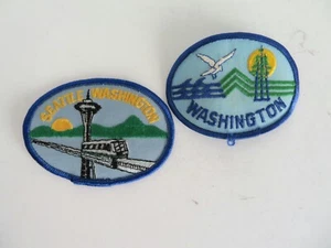 2 Iron-On/Sew-On Oval Patches Washington (state) & Seattle WA Space Needle - Picture 1 of 10
