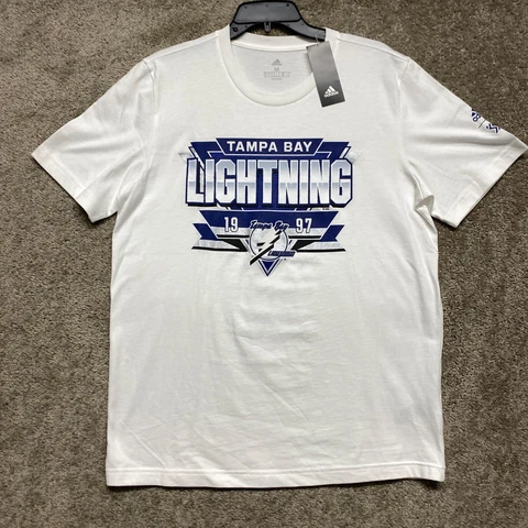 Tampa Bay Lightning Shirt Mens Medium White Blue Short Sleeve Adidas Hockey NHL Cover