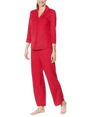 Conjunto de pijama de salón Rhonda Shear de 2 piezas manga larga M puntos rojos dorados nuevo dobladillo de encaje Foto 1 de 4