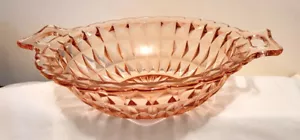 Vintage Pink Depression Glass Serving Bowl 9 inches, 10 1/2 inches with handles - Picture 1 of 8