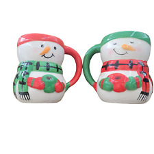 Christmas Coffee-Eggnog Cup Set of Two Red and Green Snowman Cups Super Cute
