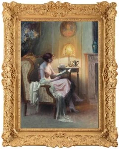 Handmade Old Master-Art Antique Oil Painting Female girl Reading on canvas 24x36 - Picture 1 of 2