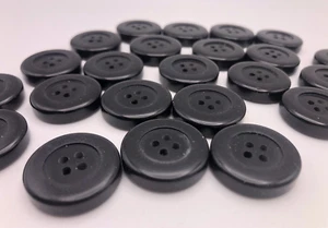 Vintage Black 4-hole Round Button 22mm x 5mm Thick Lot of 6 D810 - Picture 1 of 7