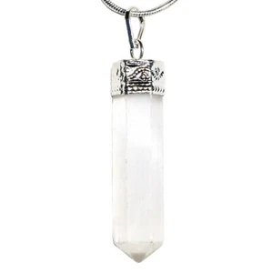 CHARGED Himalayan Faceted Selenite Point Pendant + 20" Stainless Steel Chain - Picture 1 of 10