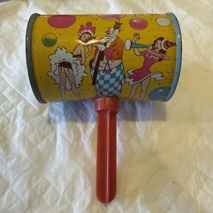 Vintage Happy Birthday Noise Maker Clowns/ Circus US Metal Toy Company.  HTF - Picture 1 of 9