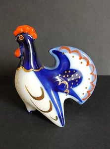 Saliera Gallo Porcellana dipinto a mano made USSR blu oro rosso Vintage numerato - Foto 1 di 12