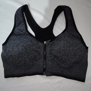 Sports Bra Medium Black/Gray ZIP FRONT Lingerie Fully LINED - Picture 1 of 3