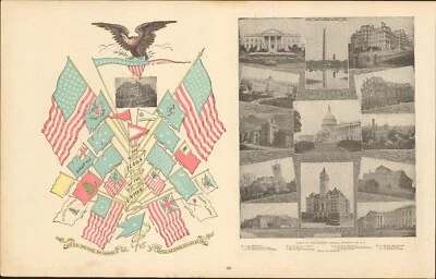 1901 United States Flags of the Union antique map ~ 23" x 14.6" - nice color - Image 1 of 4