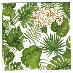 2 Paper Napkins Serviettes for Decoupage Craft - Green Leaves Tropical Design - Picture 1 of 2