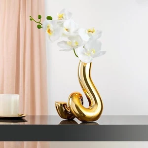 Goldene ästhetische Vase - süße kleine Vasen für Blumen, einzigartige Büro Schreibtisch Deko - Bild 1 von 5