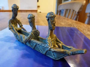 Vintage Brass lost wax Ashanti Weight African Tribal Figurine Boat Canoe - Picture 1 of 9