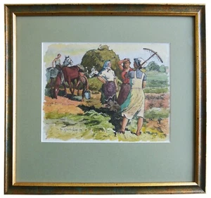1959 Vintage Watercolor Painting Artist Krapivin Sign Russian Socialist Realism - Picture 1 of 2