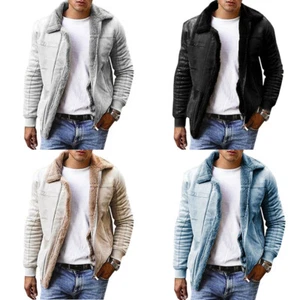 Men's Coat Outwear Casual Warm Zip Lined Jacket Long Sleeve Winter Fleece - Picture 1 of 10