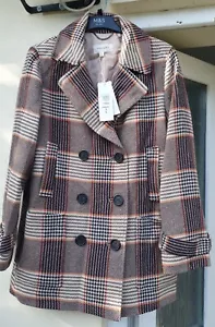 Per Una M&S Marks And Spencer Brown Mix Check Winter Coat UK Size 14 - Picture 1 of 2