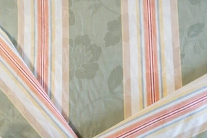 Vintage, green, orange and white damask striped upholstery fabric by the yard - Picture 1 of 3