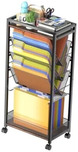 8 Tier Rolling File Cart with Wheels, Office Desk File Organizer V-Shape Black - Picture 1 of 7