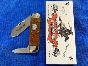 WINCHESTER TRADE MARK USA BURNT ORANGE B0NE LG 4-1/2” 29110 SUNFISH KNIFE NIB NR - Picture 1 of 18