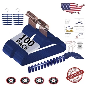 Space-Saving Velvet Hangers with 360° Swivel Hooks - 100 Pack for All Clothes - Picture 1 of 9