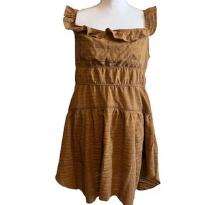 Wild Fable Women's Cognac Tan Ruffle Tiered Skater Dress - Size Large - NWT - Picture 1 of 8