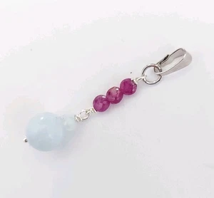Ciondolo in argento 925 con pietre rubini naturali e acquamarina idea per natale - Foto 1 di 4