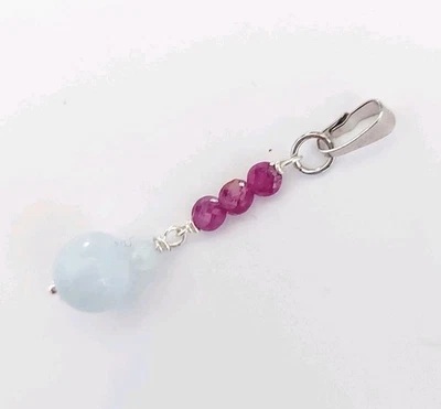 Ciondolo in argento 925 con pietre rubini naturali e acquamarina idea per natale - Immagine 1 di 4