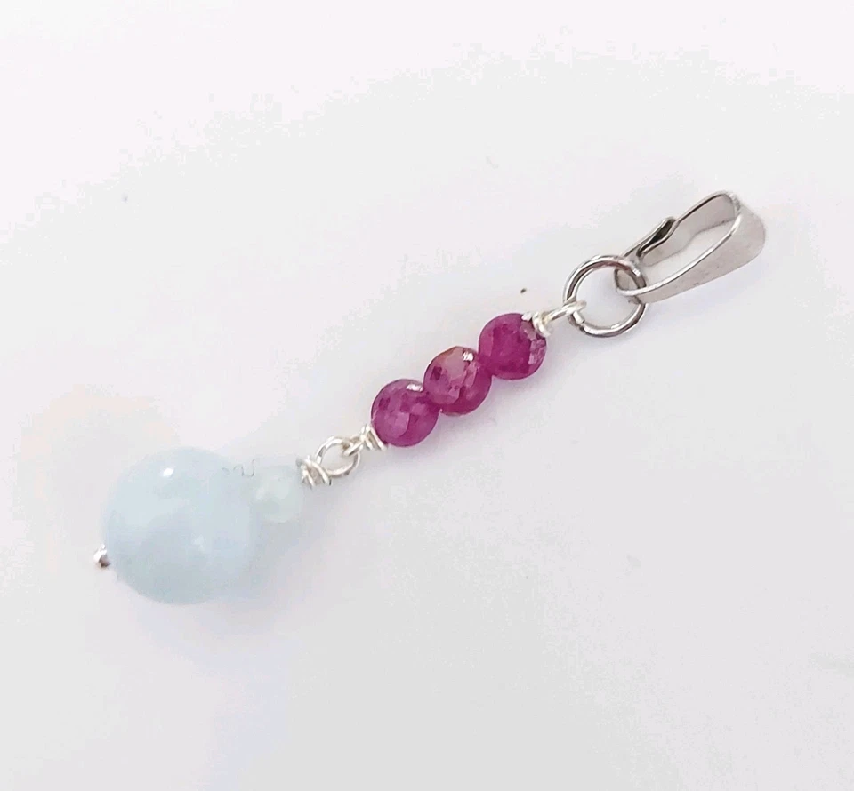 Ciondolo in argento 925 con pietre rubini naturali e acquamarina idea per natale - Immagine 1 di 4