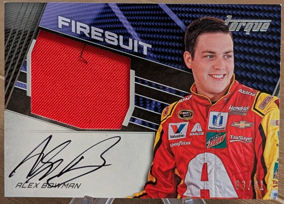 2017 Torque Race Used Firesuit On Card Auto Silver 63/91 Alex Bowman - Image 1 of 1