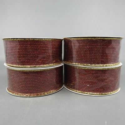 4 Rolls NEW Red Shimmer Wired Ribbon 1.5"x10 YDS | TOTAL 40 Yards Christmas Gold - Image 1 of 2