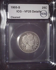 1905-S Barber Quarter, ICG VF25 , Tougher Date, Beautiful - Picture 1 of 4