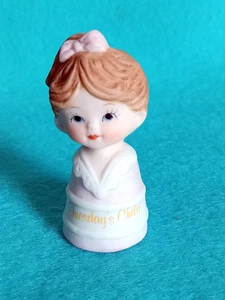 Vintage Enesco Tuesday's Child Bisque Thimble Figurine Mini Treasure Foil Label - Picture 1 of 7