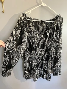 Lane Bryant Top Womens Plus 18/20 Black Paisley Print Blouse Sheer Whimsical - Picture 1 of 10