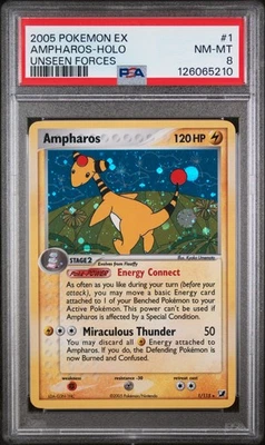 2005 Pokemon EX Unseen Forces Ampharos #1 Unseen Forces PSA 8 - Image 1 of 2